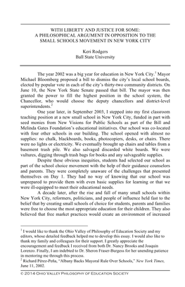 WITH LIBERTY and JUSTICE for SOME: a PHILOSOPHICAL ARGUMENT in OPPOSITION to the SMALL SCHOOLS MOVEMENT in NEW YORK CITY Keri