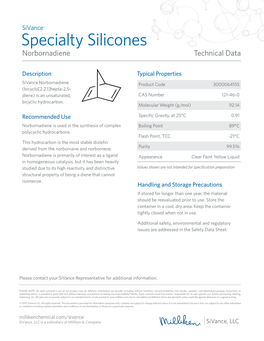 Specialty Silicones Norbornadiene Technical Data