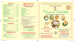 Chennai Srilalitha Menu 1 10/03/2015 11:36 Chennai Sri Lalitha Pure Gold Dosa £13.95 Vegetarian Silver Dosa £9.95 Restaurant DIPPED VADAI (2)