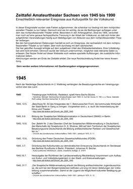 Zeittafel Amateurtheater Sachsen Von 1945 Bis 1990 Einschließlich Relevanter Ereignisse Aus Kulturpolitik Für Die Volkskunst