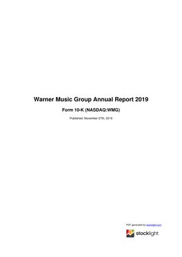 Warner Music Group Annual Report 2019