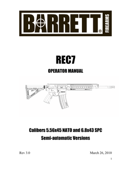 OPERATOR MANUAL Calibers 5.56X45 NATO and 6.8X43 SPC