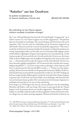 “Rebellen” Aan Het Oostfront De Politieke Moeilijkheden Bij De Vlaamse Oostfronters (Tweede Deel) BRUNO DE WEVER