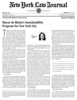 Mayor De Blasio's Sustainability Program for New York City
