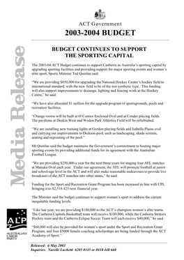 Budget Continues to Support the Sporting Capital