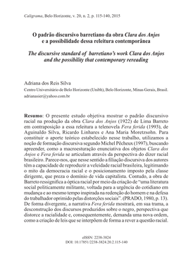 O Padrão Discursivo Barretiano Da Obra Clara Dos Anjos E a Possibilidade Dessa Releitura Contemporânea