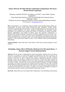 Ankara Metrosu M1 Hattı Hareket Saatlerinin Çizelgelenmesi: Bir Karar Destek Sistemi Uygulaması