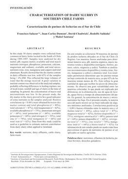 Characterization of Dairy Slurry in Southern Chile Farms