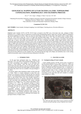 Geological Mapping of Lunar Crater Lalande: Topographic Configuration, Morphology and Cratering Process