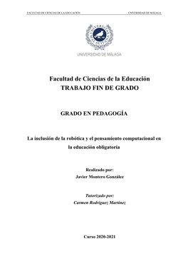 Facultad De Ciencias De La Educación TRABAJO FIN DE GRADO