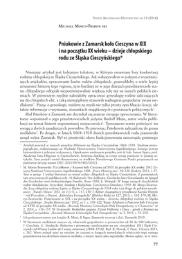 Pniokowie Z Zamarsk Koło Cieszyna W XIX I Na Początku XX Wieku – Dzieje Chłopskiego Rodu Ze Śląska Cieszyńskiego*