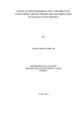 Study of Mitochondrial Dna Variabilityin Four Ethnic Groups Within the Southern Part of Kaduna State Nigeria