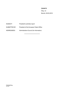 President's Activities Report SUBMITTED BY