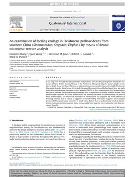 An Examination of Feeding Ecology in Pleistocene Proboscideans from Southern China (Sinomastodon, Stegodon, Elephas), by Means of Dental Microwear Texture Analysis