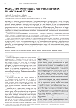 Mineral, Coal and Petroleum Resources: Production,Exploration and Potential