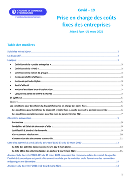 Prise En Charge Des Coûts Fixes Des Entreprises Mise À Jour : 31 Mars 2021