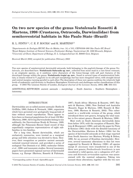 Crustacea, Ostracoda, Darwinulidae) from Semiterrestrial Habitats in São Paulo State (Brazil)