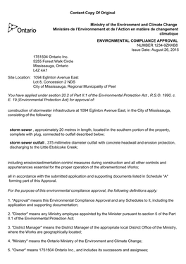 Environmental Compliance Approval 1234-9Zkkb8