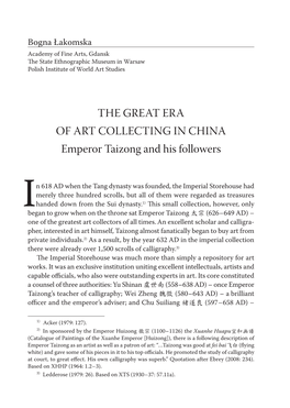 THE GREAT ERA of ART COLLECTING in CHINA Emperor Taizong and His Followers
