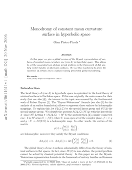 Monodromy of Constant Mean Curvature Surface in Hyperbolic Space