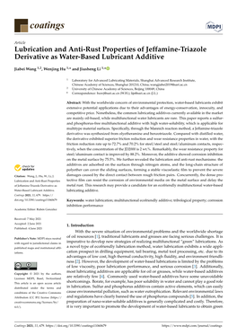 Lubrication and Anti-Rust Properties of Jeffamine-Triazole Derivative As Water-Based Lubricant Additive