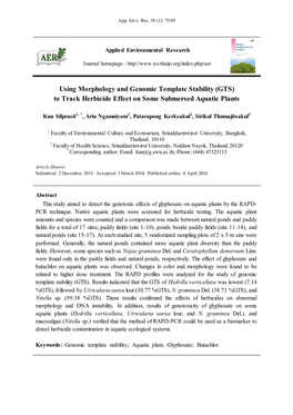 To Track Herbicide Effect on Some Submersed Aquatic Plants