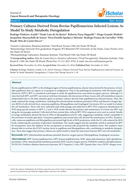 Primary Cultures Derived from Bovine Papillomavirus-Infected Lesions As