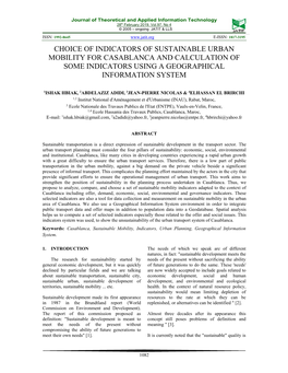 Choice of Indicators of Sustainable Urban Mobility for Casablanca and Calculation of Some Indicators Using a Geographical Information System