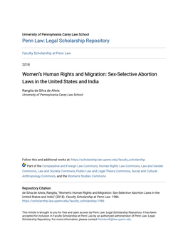 Women's Human Rights and Migration: Sex-Selective Abortion Laws In