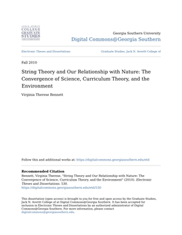 String Theory and Our Relationship with Nature: the Convergence of Science, Curriculum Theory, and the Environment