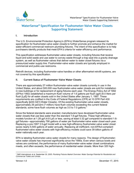 Watersense® Specification for Flushometer-Valve Water Closets Supporting Statement