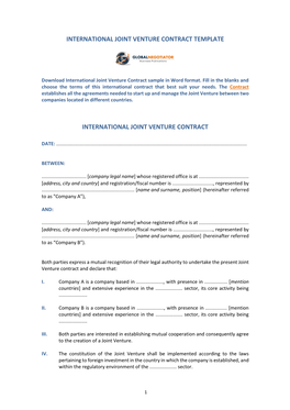 International Joint Venture Contract Sample Template