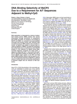 DNA Binding Selectivity of Mecp2 Due to a Requirement for A/T Sequences Adjacent to Methyl-Cpg