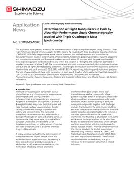 Determination of Eight Tranquilizers in Pork by Ultra-High-Performance Liquid Chromatography