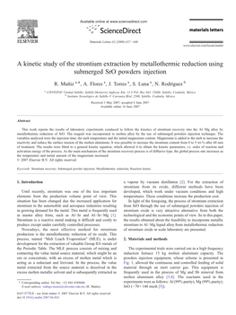 A Kinetic Study of the Strontium Extraction by Metallothermic Reduction Using Submerged Sro Powders Injection ⁎ R