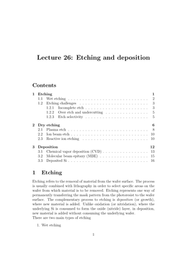 Lecture 26: Etching and Deposition