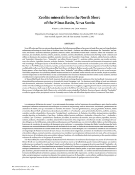 Zeolite Minerals from the North Shore of the Minas Basin, Nova Scotia Georgia Pe-Piper and Lisa Miller