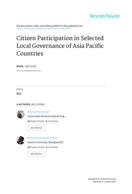 Citizen Participation in Selected Local Governance of Asia Pacific Countries