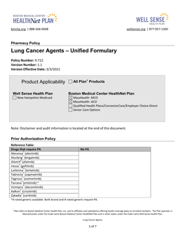 Lung Cancer Agents – Unified Formulary