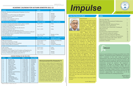 Academic Calendar for Autumn Semester 2011-12