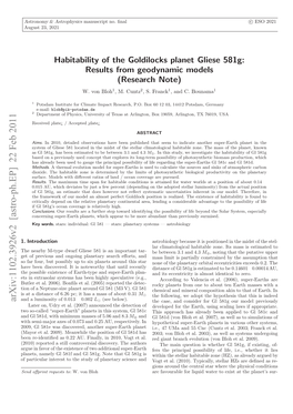 Habitability of the Goldilocks Planet Gliese 581G: Results from Geodynamic Models