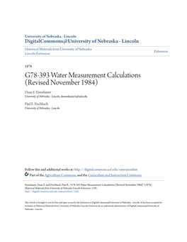 G78-393 Water Measurement Calculations (Revised November 1984) Dean E