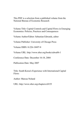 South Korea's Experience with International Capital Flows