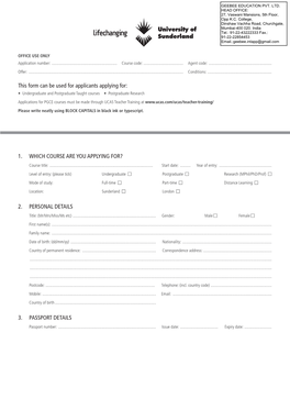 University of Sunderland – International Application Form