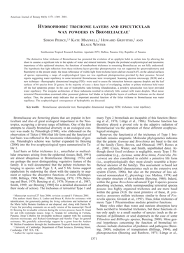 Hydrophobic Trichome Layers and Epicuticular Wax Powders in Bromeliaceae1