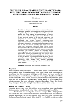Mistikisme Dalam Dua Fiksi Indonesia Putri Karya Putu Wijaya Dan Rangda Karya Sunaryono Basuki Ks: Sensibilitas Lokal Terhadap Budaya Bali