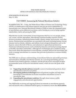 OSTP National Microbiome Initiative Fact Sheet