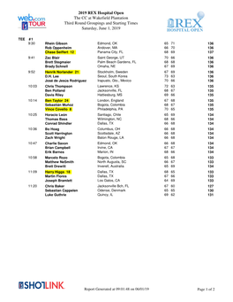 2019 REX Hospital Open the CC at Wakefield Plantation Third Round Groupings and Starting Times Saturday, June 1, 2019