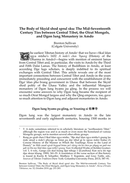 The Body of Skyid Shod Sprul Sku: the Mid-Seventeenth Century Ties Between Central Tibet, the Oirat Mongols, and Dgon Lung Monastery in Amdo