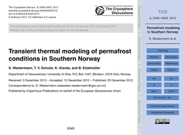 Permafrost Modeling in Southern Norway Θi (T ) = Θws − Θw(T )